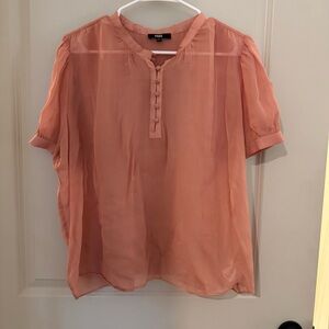 PAIGE Peach Button-Front Short Sleeve Sheer Blouse